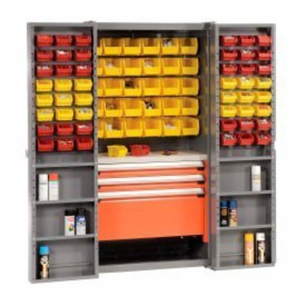 Global Equipment Security Work Center   Storage Cabinet - Shelves, 3 Drawers, Yellow/Red Bins 159010